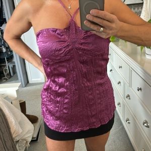 One step up, Brand, crushed satin, fuchsia, colored BoHo, top. Size L bin 8